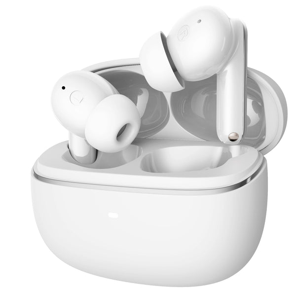 Close-up of Wireless Bluetooth Noise Reduction In-ear Headphones neatly placed in their charging case, emphasizing their waterproof features.