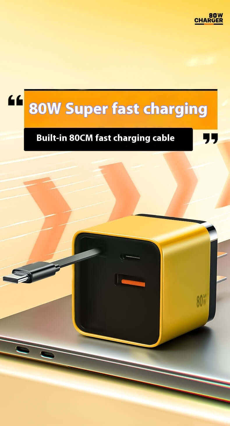 Dynamic image showcasing the 80W super fast charging features of type C fast charger, built for maximum efficiency.