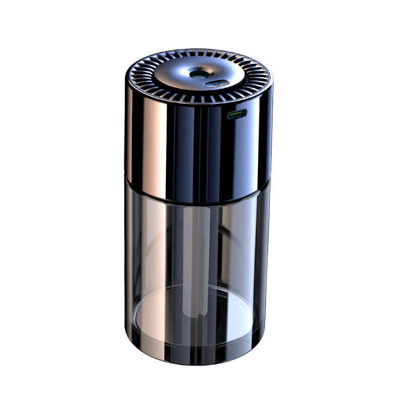 Sleek black and transparent AI powered fragrance dispenser with modern compact design