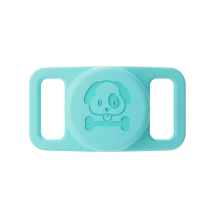 Blue silicone airtag pet collar cover with dog and bone design for secure pet tracking