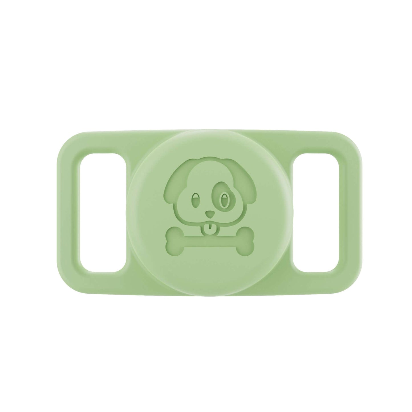 Green airtag pet collar cover with embossed dog and bone design for secure tracking