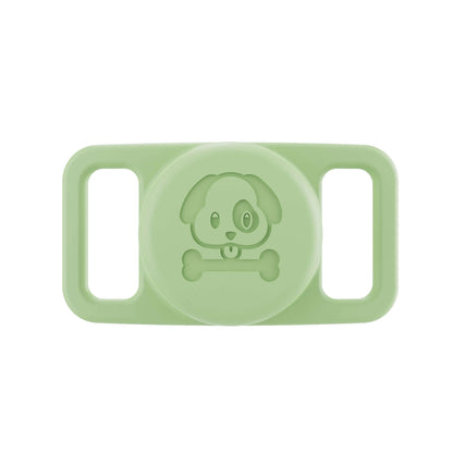 Green airtag pet collar cover with embossed dog and bone design for secure tracking