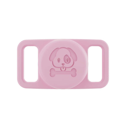 Pink airtag pet collar cover with cute dog and bone design for secure pet tracking