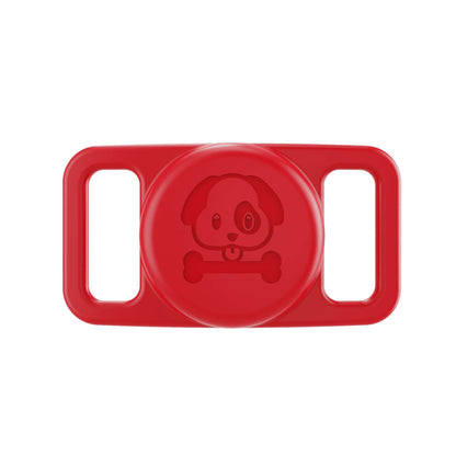 Red airtag pet collar cover with dog face and bone design for secure AirTag attachment