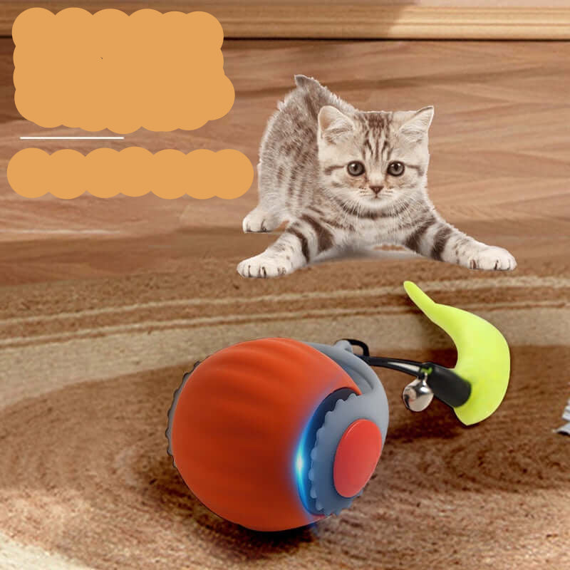 A playful kitten interacting with the Automatic Cat Toy Ball with Interactive Tail, showcasing how this innovative automatic cat toy engages cats in active play. Ideal for home use, keeping cats entertained with exciting toys.
