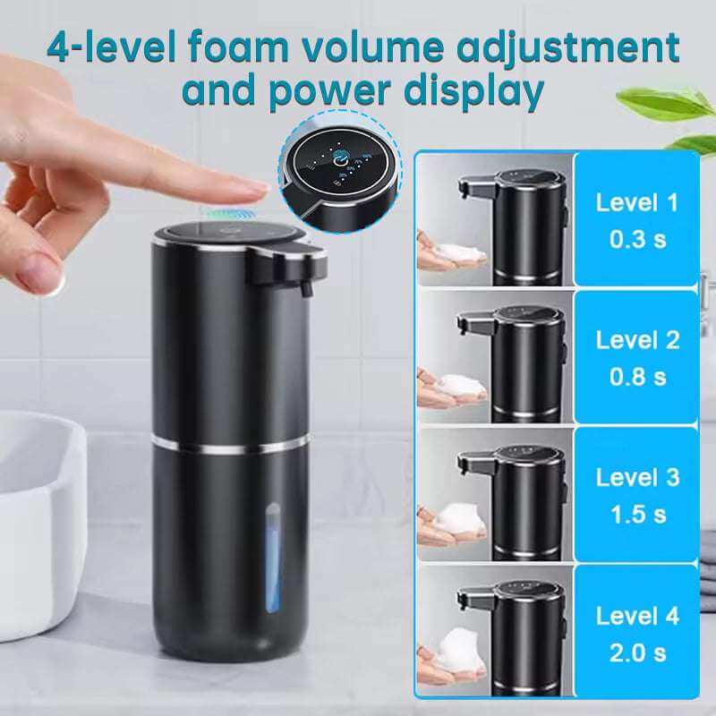 eprolo automatic soap dispenser touchless with 4-level foam volume adjustment and power display in black