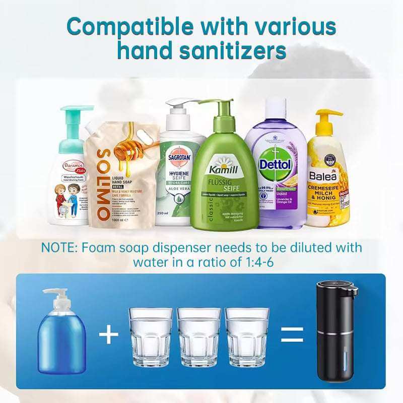 Eprolo automatic soap dispenser touchless compatible with various hand sanitizers and foam soap dilution guide