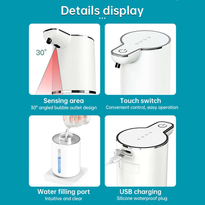eprolo automatic soap dispenser touchless with 30 degree sensor touch switch water filling port and USB charging