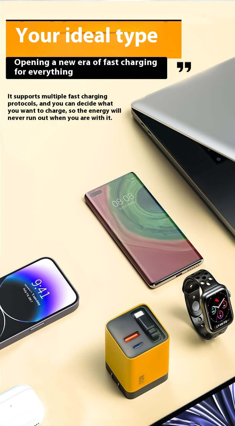 Versatile type C fast charger designed for various devices, supporting multiple fast charging protocols for all tech needs.