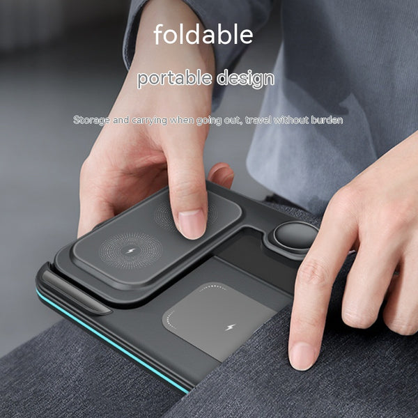 Wireless Multifunctional Foldable Fast Charger in a portable design, highlighting its compactness for convenient travel and efficient storage.