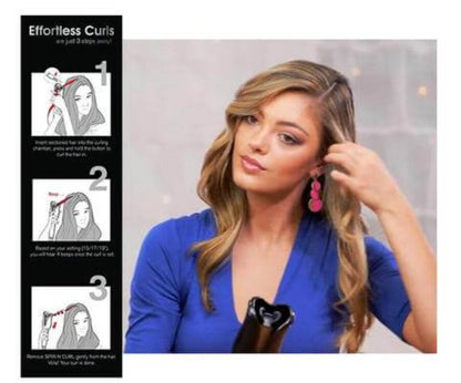 Woman using the best curling iron for quick curls with step-by-step effortless curls instructions