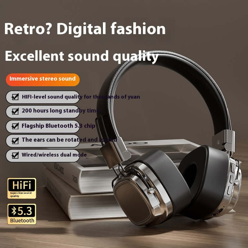 Dropshipman 40mm driver bluetooth headset with retro design and immersive stereo sound on books