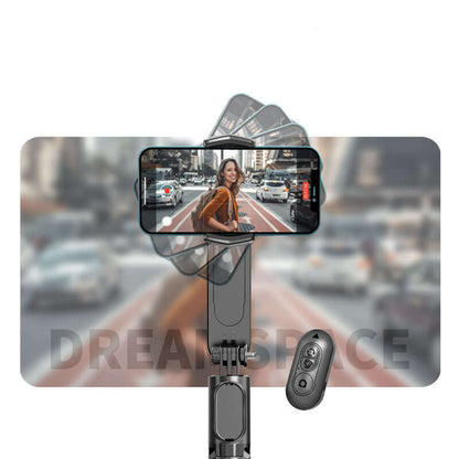 Bluetooth selfie stick tripod with remote holding smartphone and adjustable angle for hands-free photos