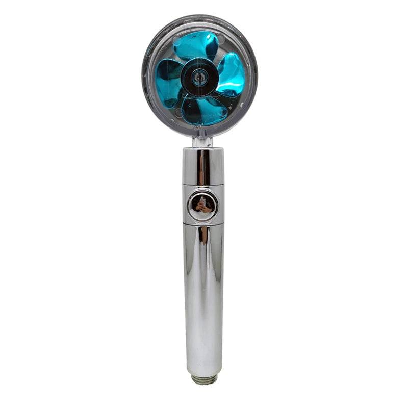 Vortex High Pressure Handheld Showerhead with a blue internal mechanism, highlighting its unique color and technology designed to improve shower performance.