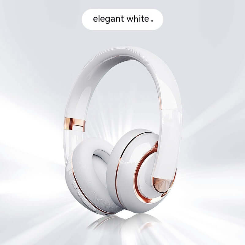 Elegant white Bluetooth headphones with microphone featuring cushioned ear cups and sleek design