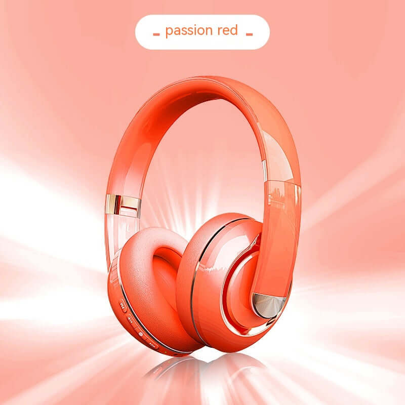 Passion red Bluetooth headphones with microphone featuring cushioned ear cups and adjustable headband