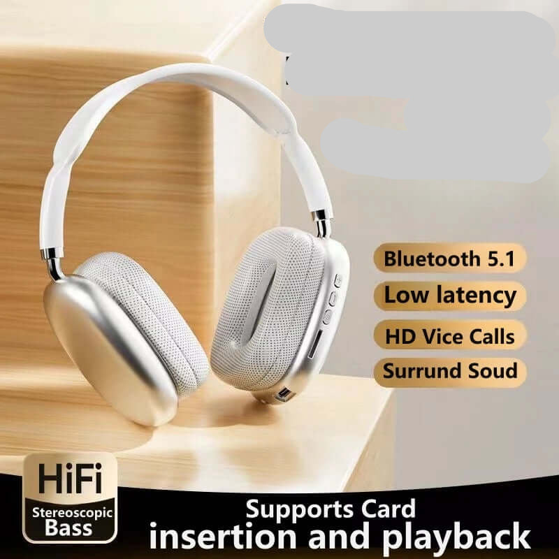 White Bluetooth headset for gaming and sports with HiFi bass and low latency features