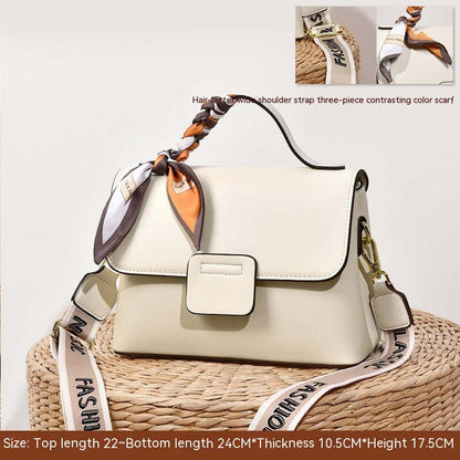 Women's Crossbody Bag High-grade Versatile Shoulder in milky white adorned with a fashionable scarf, combining style and functionality.