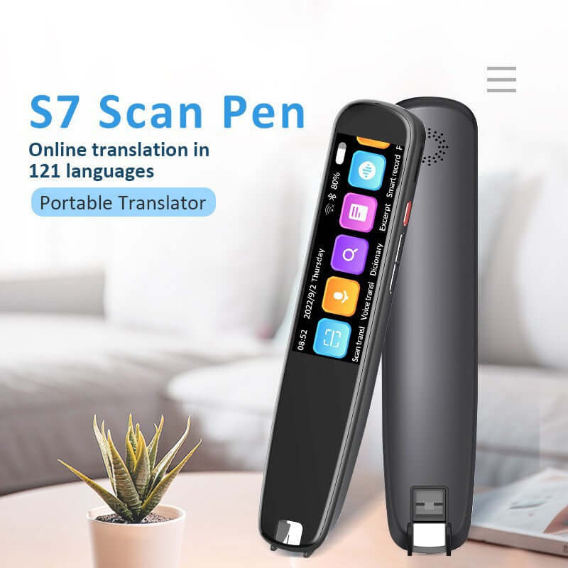 The Dropshipman Offline Dictionary Pen shown in a modern setting, emphasizing its capability to translate multiple languages online.