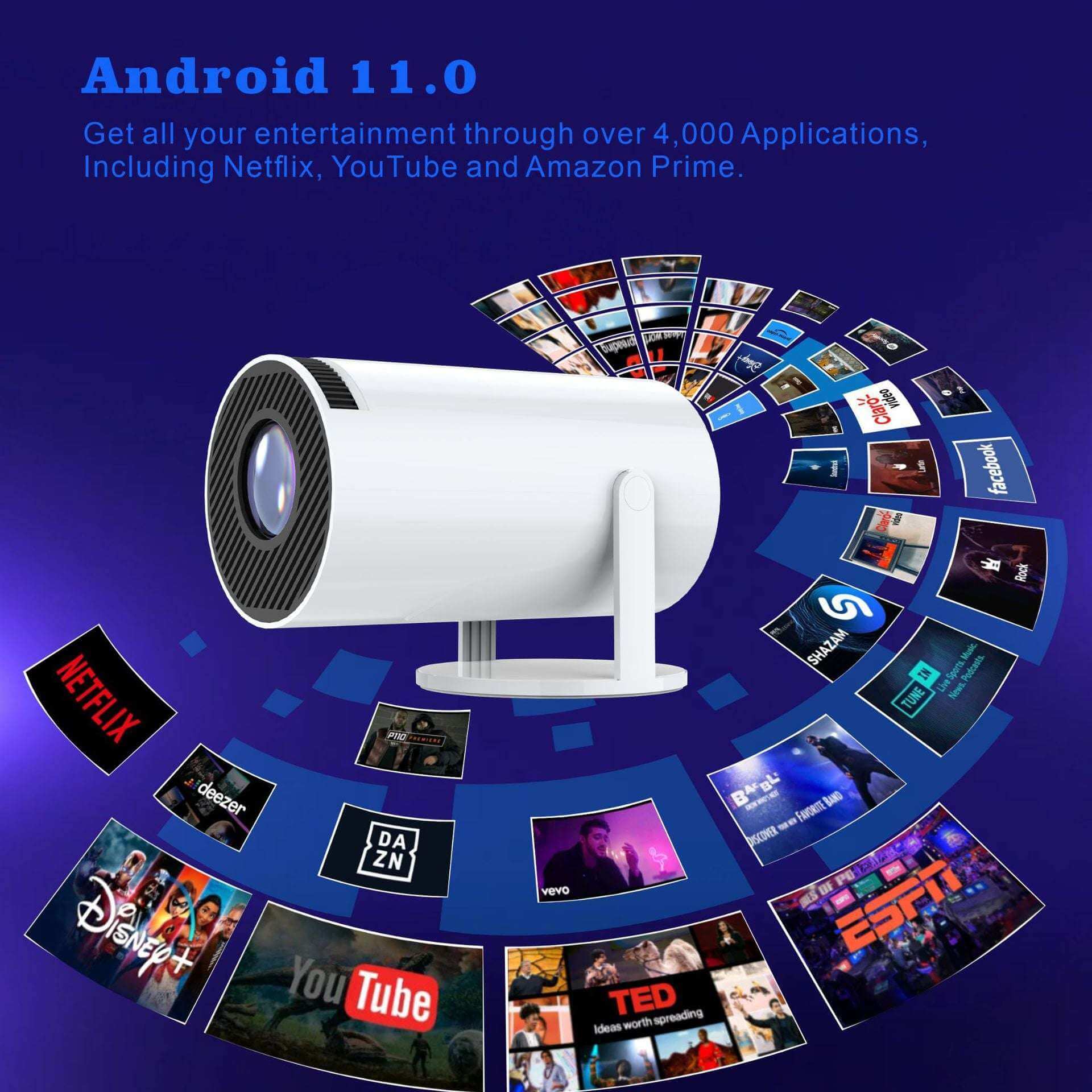 eprolo portable 4K projector for gaming with Android 11.0 supports Netflix YouTube and Amazon Prime