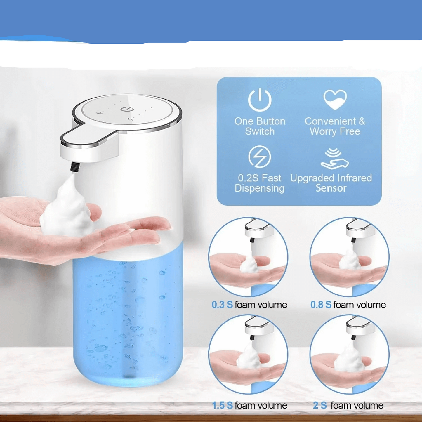 Dropshipman touchless soap dispenser with 4-level adjustable foam volume and fast infrared sensor