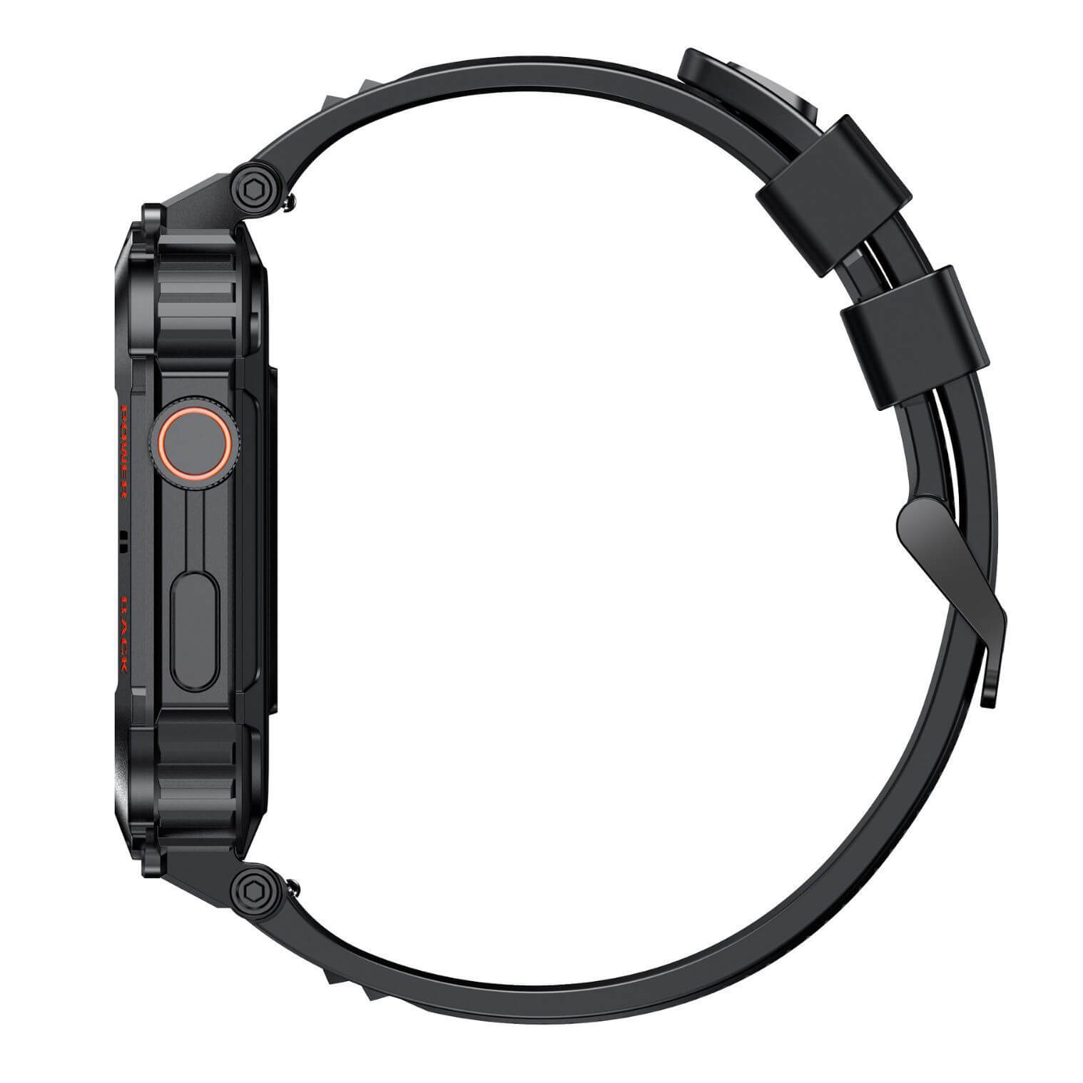 Side view of black business professional smartwatch with sleek design and adjustable band