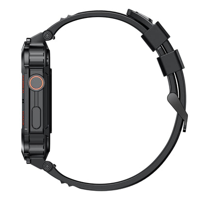 Side view of black business professional smartwatch with sleek design and adjustable band