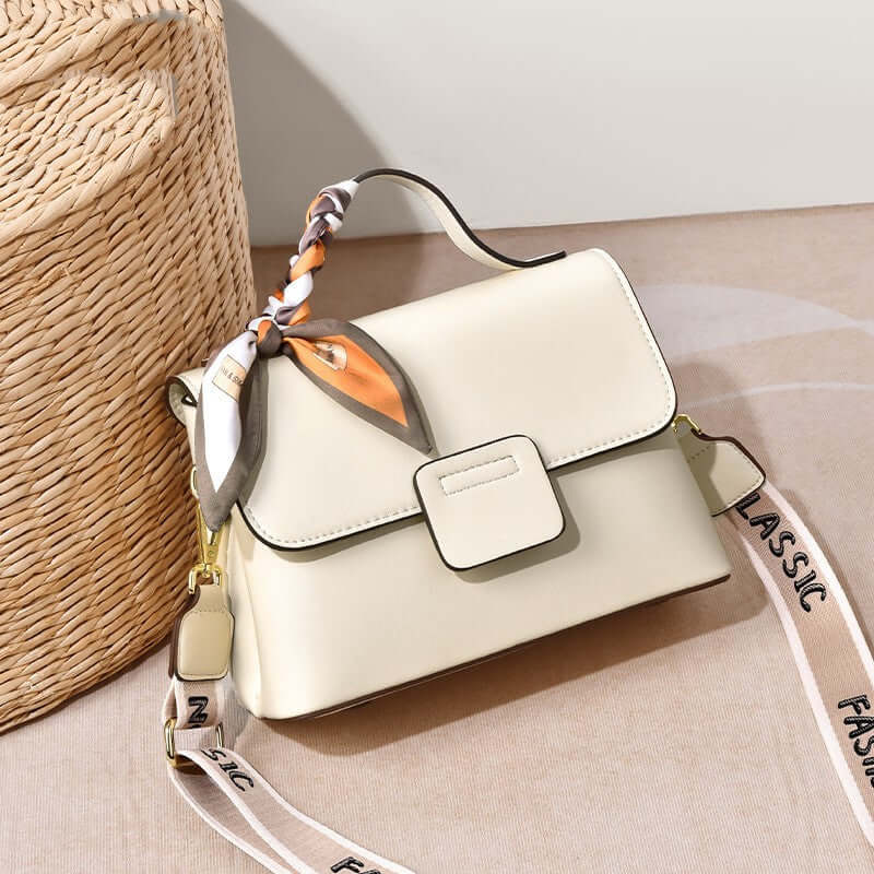 Women's Crossbody Bag High-grade Versatile Shoulder in milky white with a stylish scarf, perfect for casual outings.