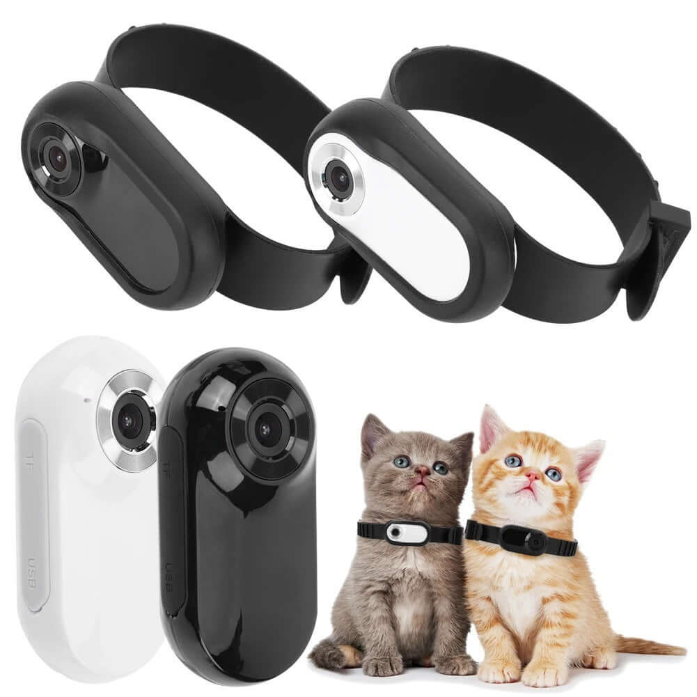 eprolo Compact Pet Action Camera with Adjustable Strap showcasing black and white designs, ideal for capturing cat and dog adventures with this outdoor pet camera.