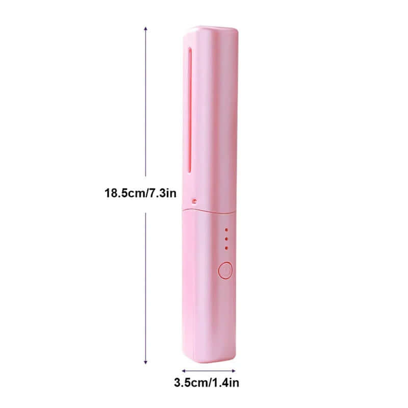 Pink cordless hair straightening brush by Dropshipman with compact 7.3 inch length and 1.4 inch width