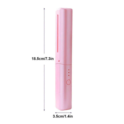 Pink cordless hair straightening brush by Dropshipman with compact 7.3 inch length and 1.4 inch width