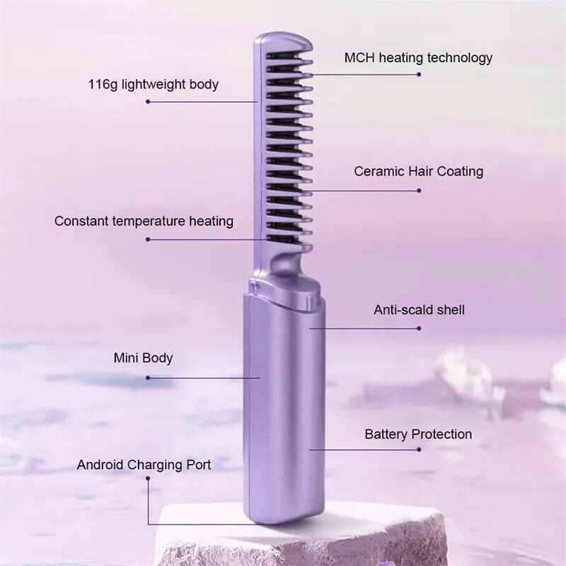 Cordless hair straightening brush with ceramic hair coating and MCH heating technology by Dropshipman