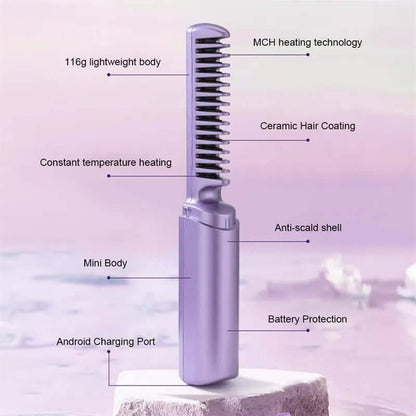 Cordless hair straightening brush with ceramic hair coating and MCH heating technology by Dropshipman