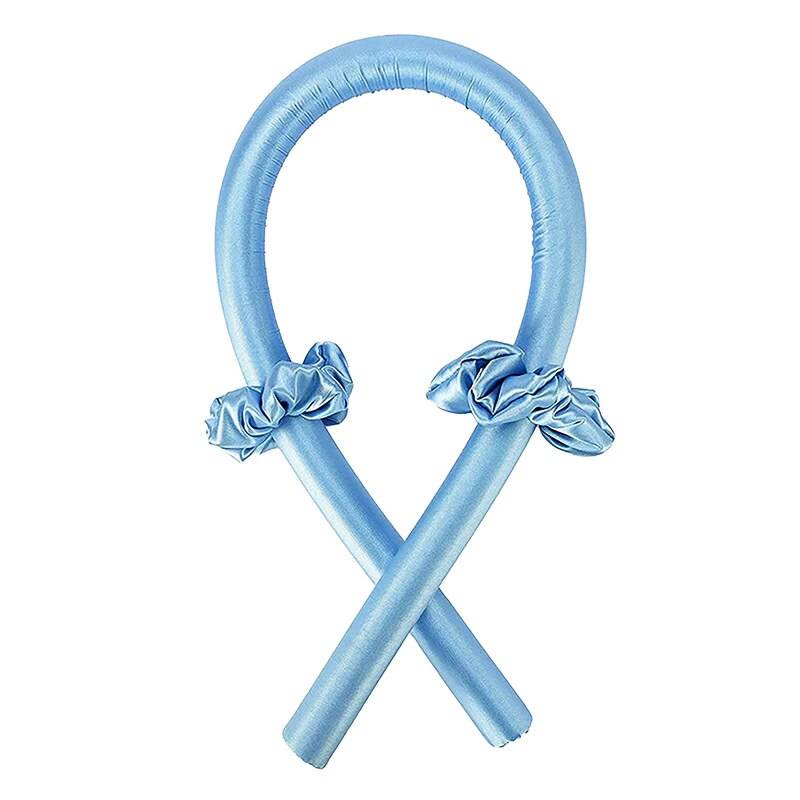 Light blue Heatless Curling Rod Headband presented beautifully, ideal for those seeking heat-free curls. This stylish curler provides comfort as it transforms your hair overnight. Tags: beauty, curler, hair styler.