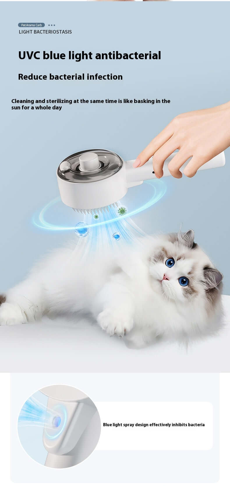 Dropshipman dog and cat UV grooming tool with UVC blue light antibacterial function reducing bacterial infection