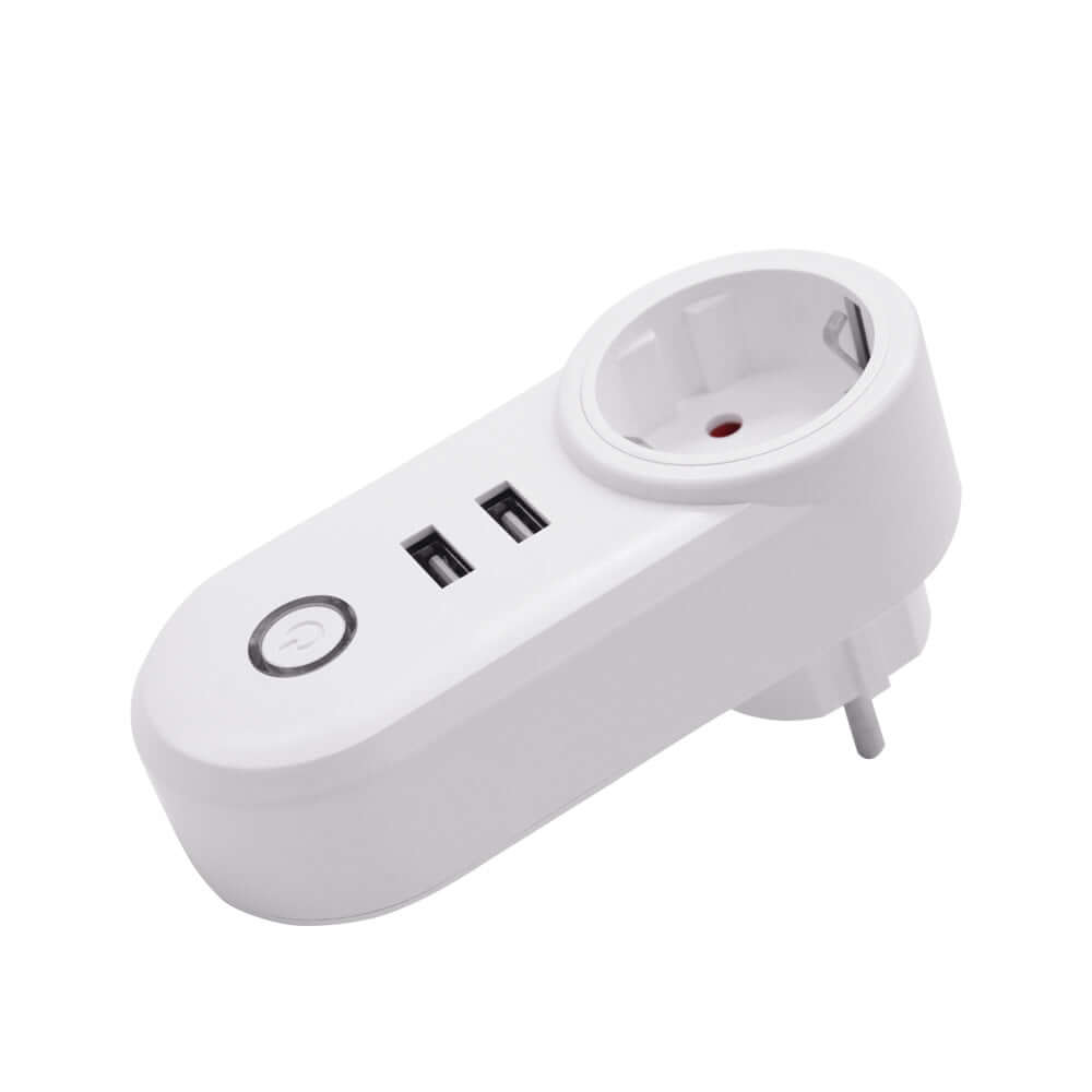 Dropshipman energy efficient smart socket EU with dual USB ports and power button in white