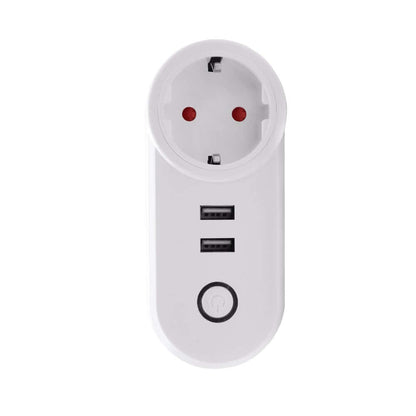 White energy efficient smart socket EU with two USB ports and power button by Dropshipman