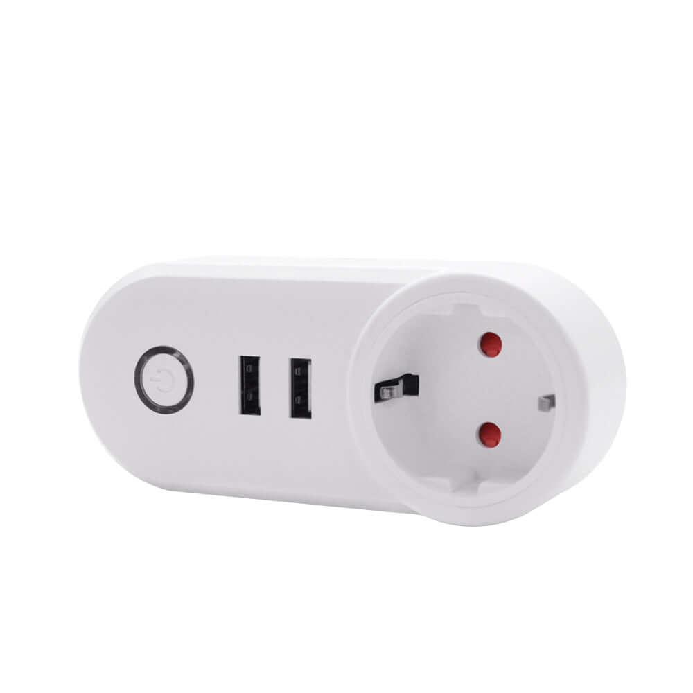 White energy efficient smart socket EU with dual USB ports and power button by Dropshipman