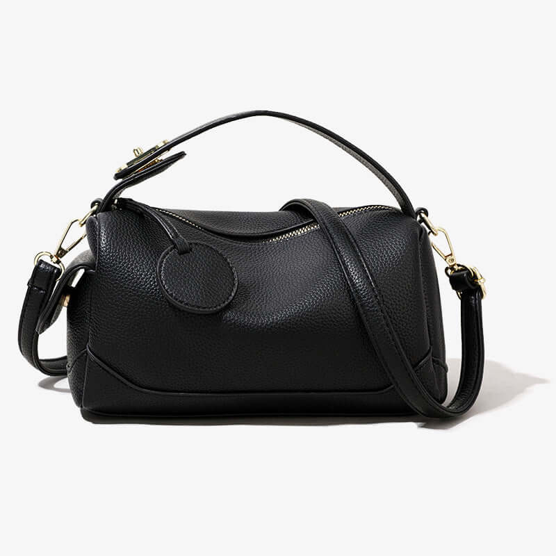 Crossbody Soft Leather Large Capacity Pillow Bag - A black handbag for women shown from the front, highlighting its stylish features.