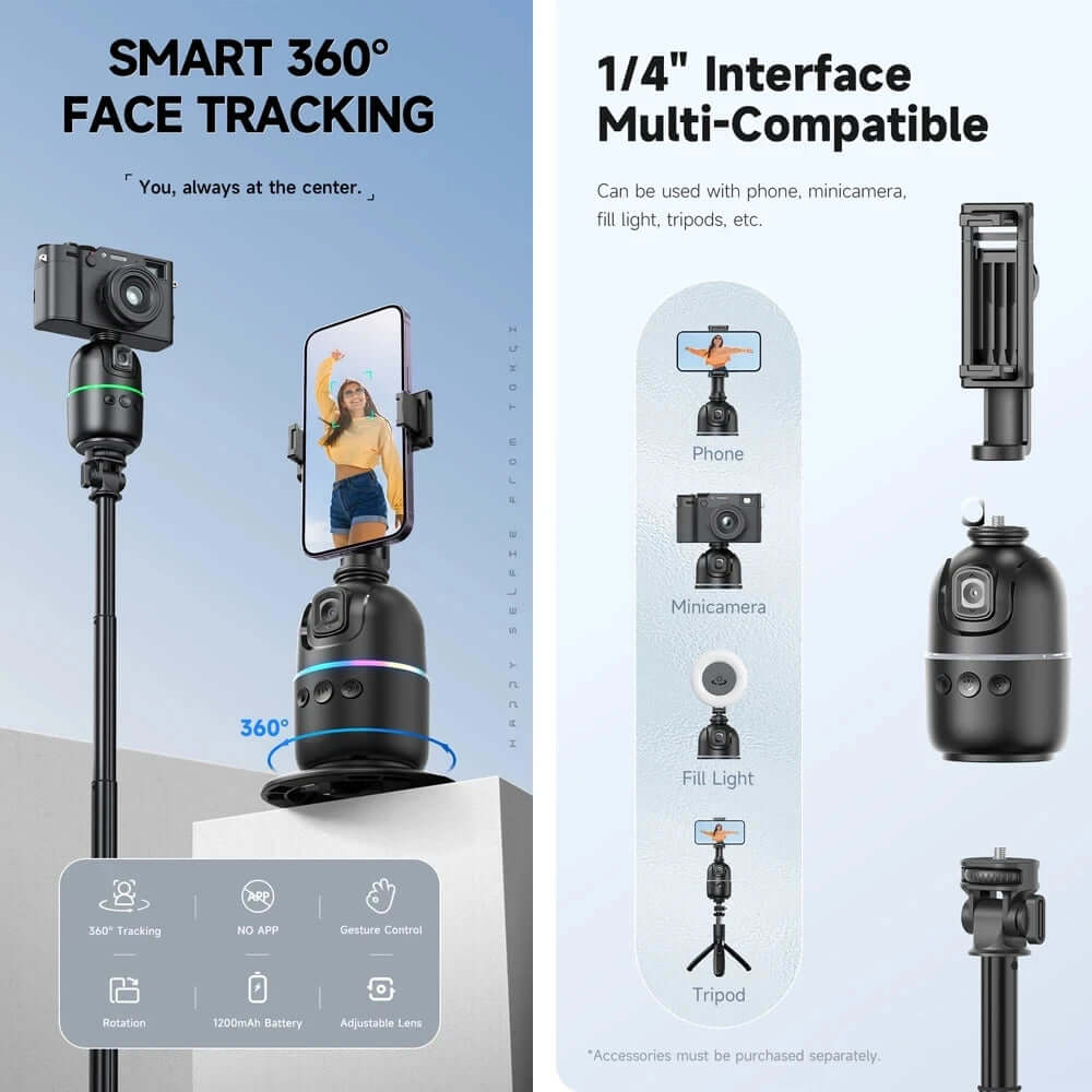 Eprolo face tracking smartphone gimbal with smart 360 degree tracking and multi-compatible 1/4 inch interface