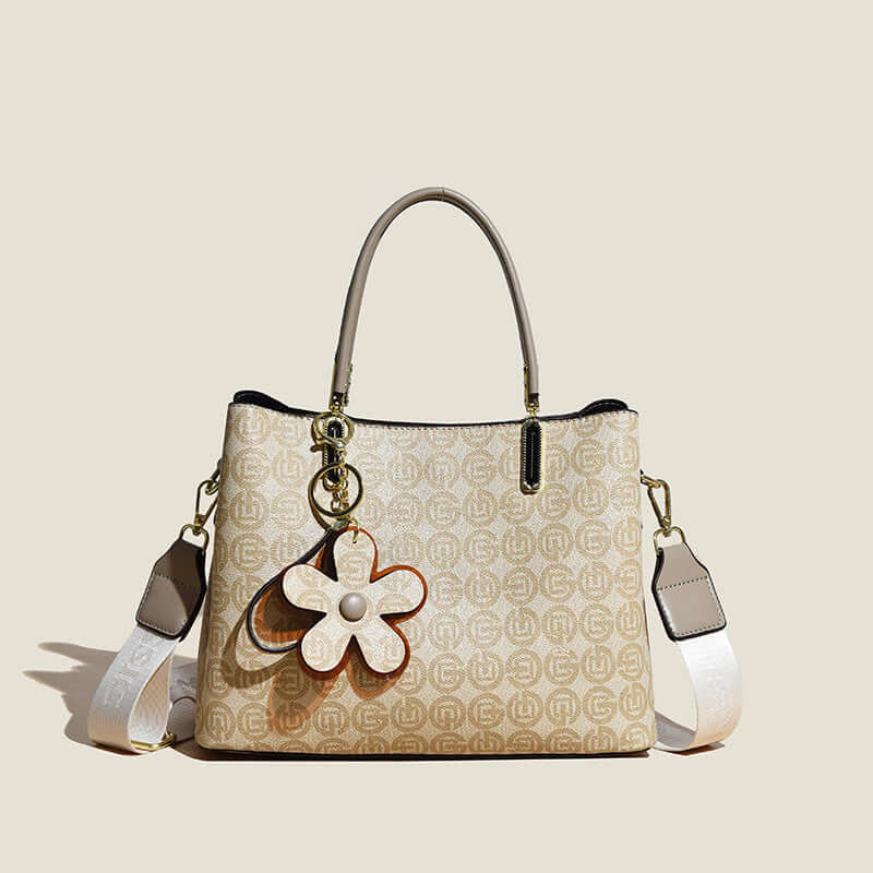 Elegant fashion printed tote bag for women with floral charm and detachable strap by Dropshipman