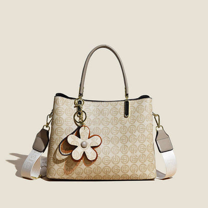 Elegant fashion printed tote bag for women with floral charm and detachable strap by Dropshipman