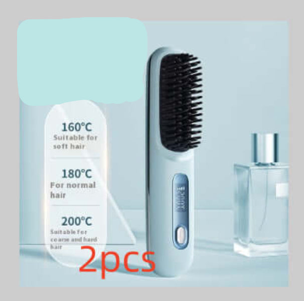 Dropshipman fast heating travel hair straightener brush with adjustable temperature settings in light blue