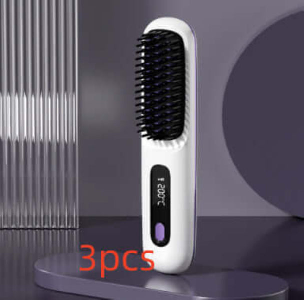 Dropshipman fast heating travel hair straightener brush with digital temperature display in white