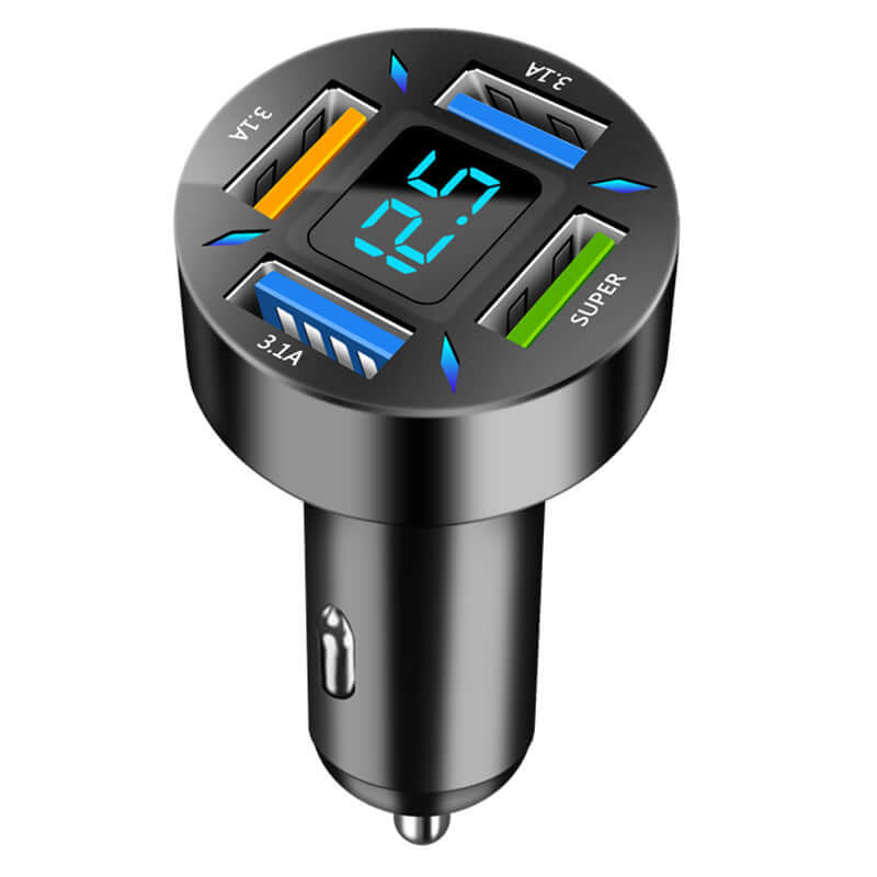 Dropshipman 4 port USB car charger with digital voltage display and fast charging ports