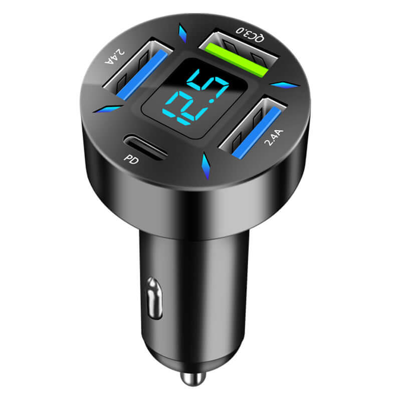 Dropshipman 4 port USB car charger with digital display and fast charging ports for multiple devices