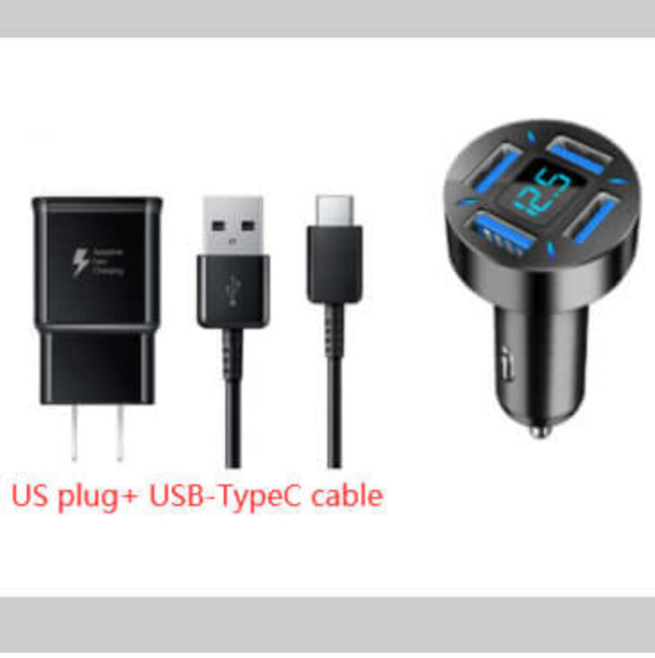 Dropshipman 4 port USB car charger with digital display and USB Type-C cable