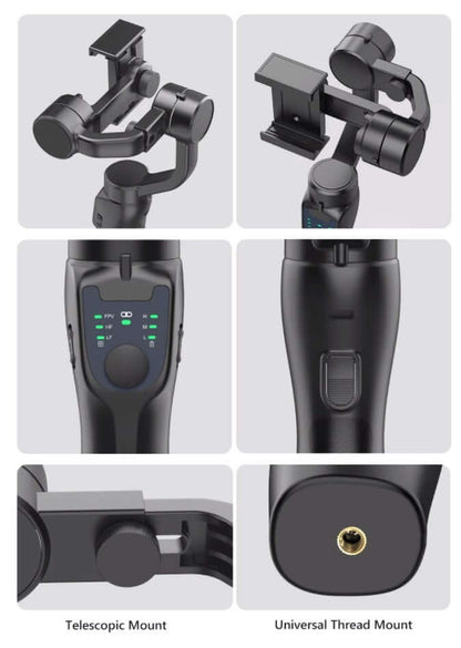 Handheld phone stabilizer for filming with telescopic and universal thread mounts in black design