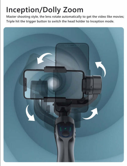 Handheld phone stabilizer for filming demonstrating Inception Dolly Zoom effect with automatic lens rotation
