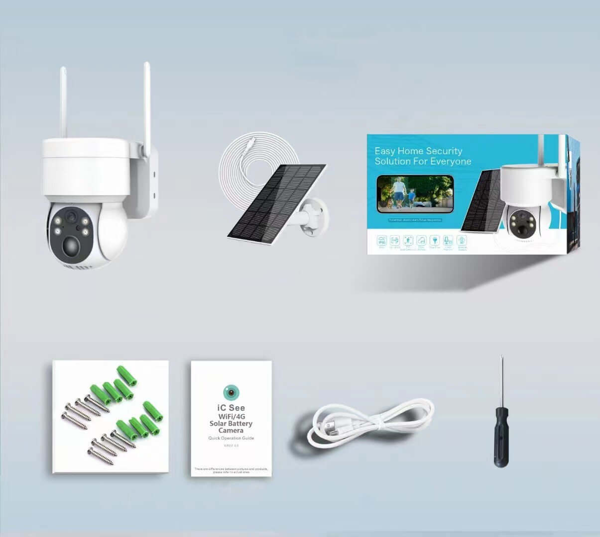 Dropshipman wireless outdoor security camera with solar panel, installation tools, and accessories kit